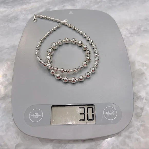 Sterling Silver Graduated Beaded Ball Necklace - Picture 9 of 12